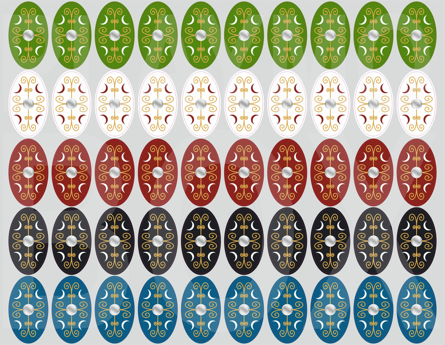 Premium pre-cut Playmobil stickers for Roman Legion Oval shields. Waterproof, durable Roman legion decals for collectors.