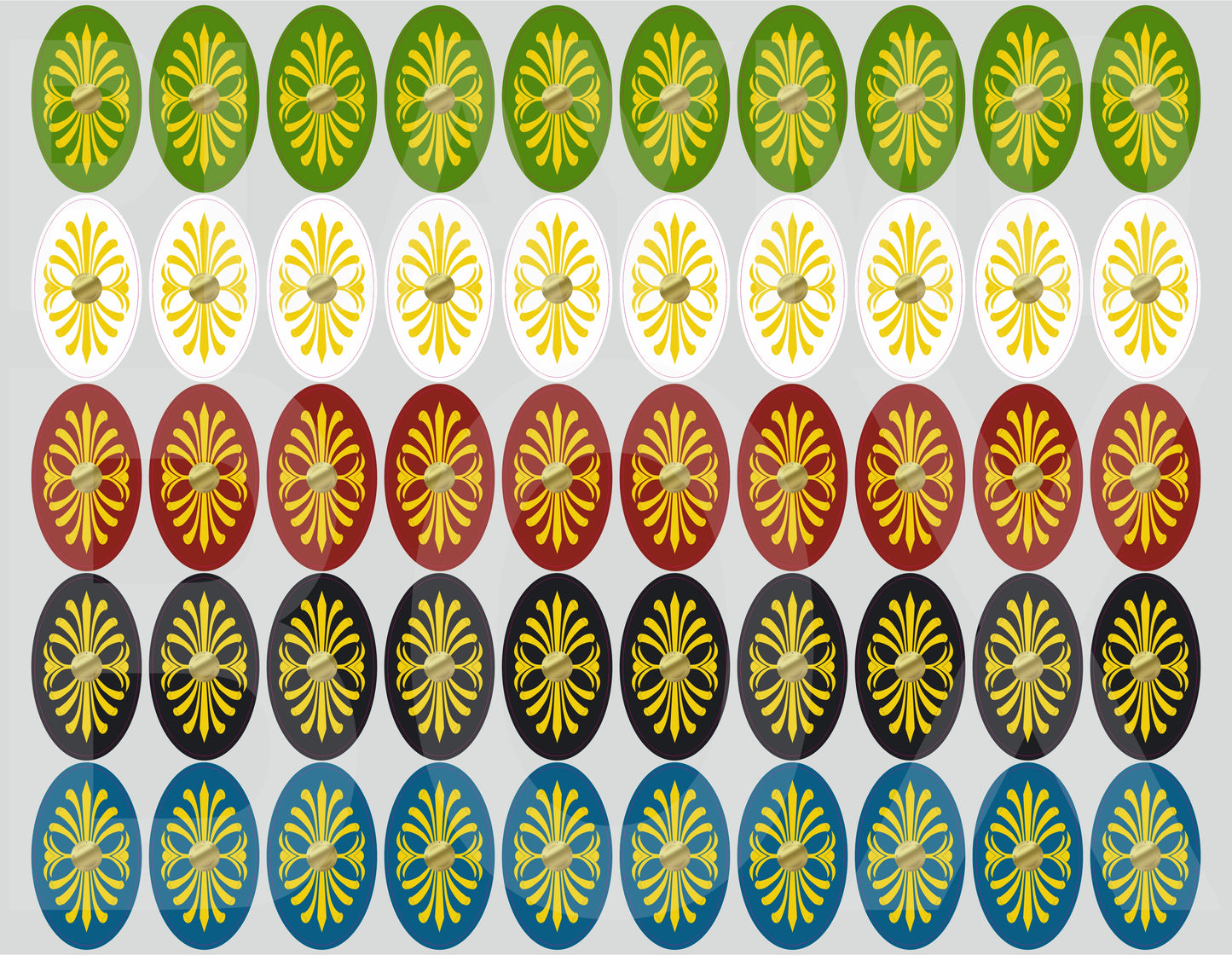 Premium pre-cut Playmobil stickers for Roman Legion Oval shields. Waterproof, durable Roman legion decals for collectors.