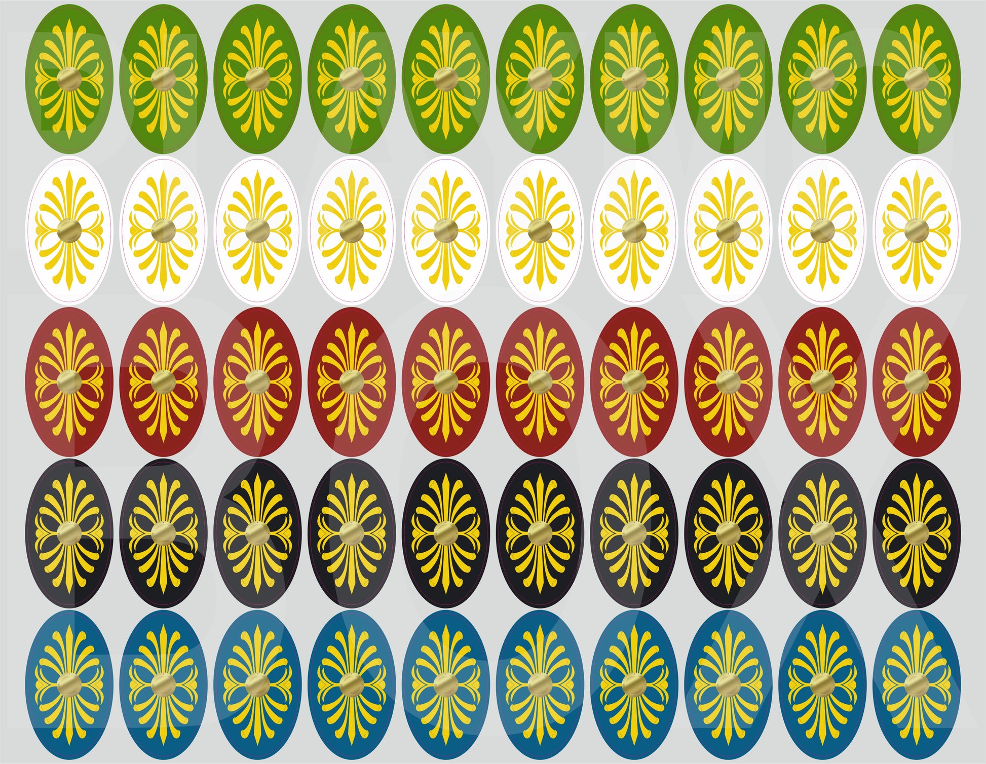 Premium pre-cut Playmobil stickers for Roman Legion Oval shields. Waterproof, durable Roman legion decals for collectors.