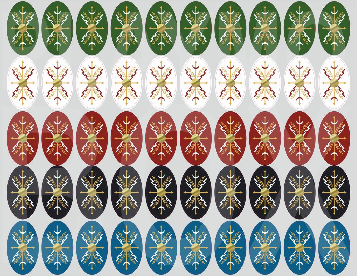 Premium pre-cut Playmobil stickers for Roman Legion Oval shields. Waterproof, durable Roman legion decals for collectors.